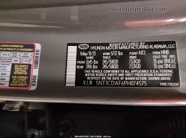 5NTJCDAF6PH074575 2023 HYUNDAI SANTA CRUZ Gray Engine compartment view