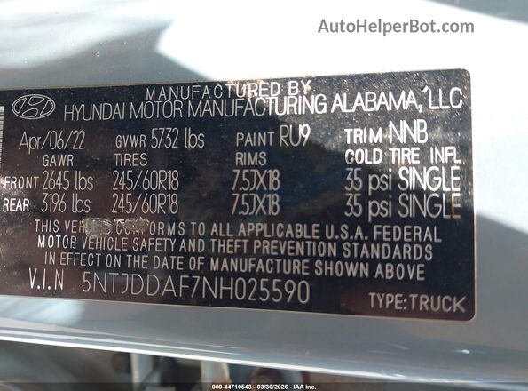5NTJDDAF7NH025590 2022 HYUNDAI SANTA CRUZ Light Blue 