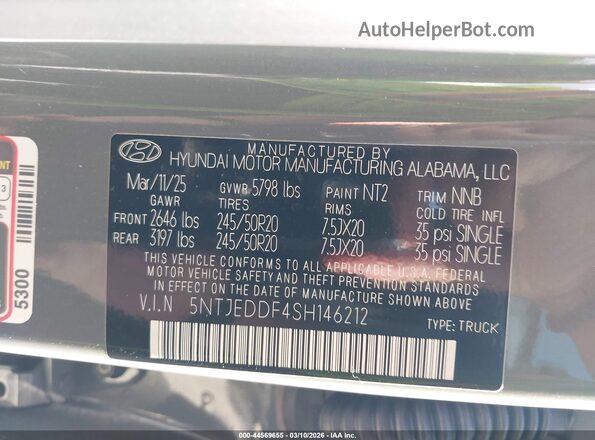 5NTJEDDF4SH146212 2025 HYUNDAI SANTA CRUZ Gray Շարժիչի բաժամունքի տեսք