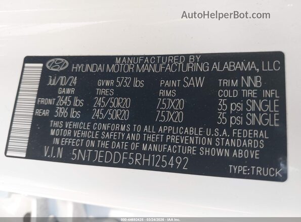5NTJEDDF5RH125492 2024 HYUNDAI SANTA CRUZ White Widok komory silnika