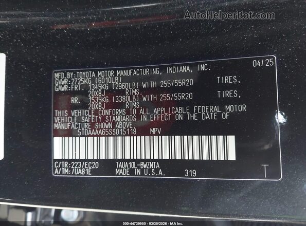 5TDAAAA65SS015118 2025 LEXUS TX 350 Black ძრავის განყოფილების ხედი