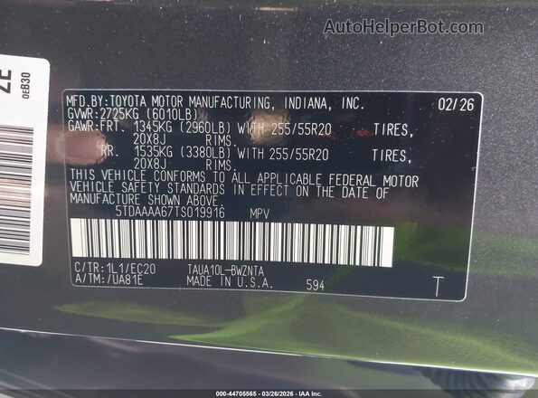 5TDAAAA67TS019916 2026 LEXUS TX 350 Gray Widok komory silnika