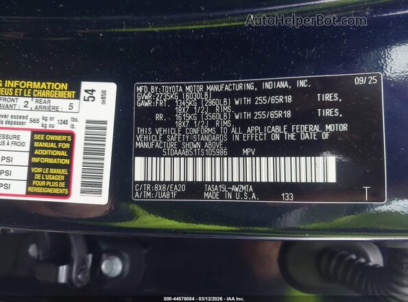 5TDAAAB51TS105986 2026 TOYOTA LE Синий 