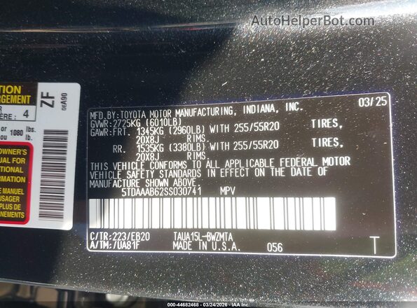 5TDAAAB62SS030741 2025 LEXUS TX 350 Black Вид підкапотного простору