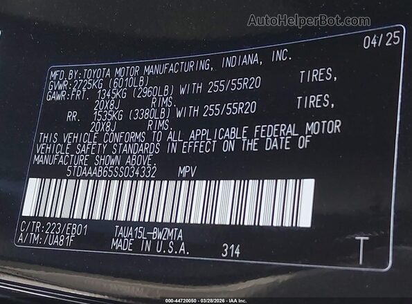 5TDAAAB65SS034332 2025 LEXUS TX 350 Black Շարժիչի բաժամունքի տեսք