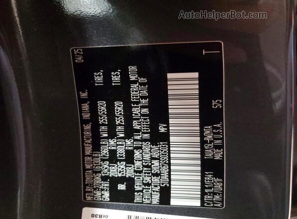 5TDAAAB67SS035031 2025 LEXUS TX Gray VIN sticker view