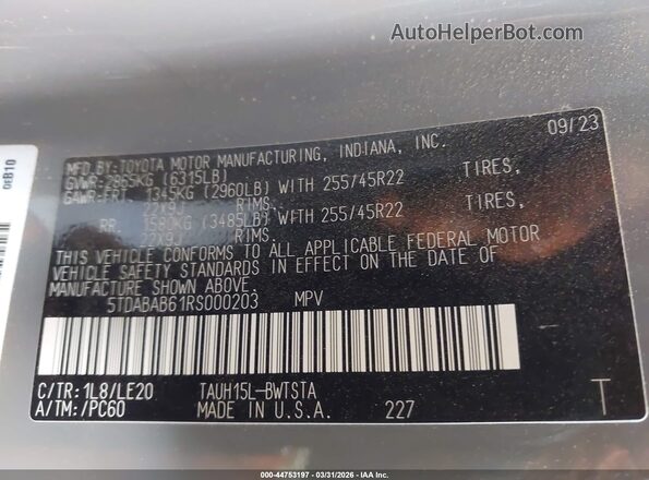 5TDABAB61RS000203 2024 LEXUS TX 500H Gray Vista del compartimento del motor