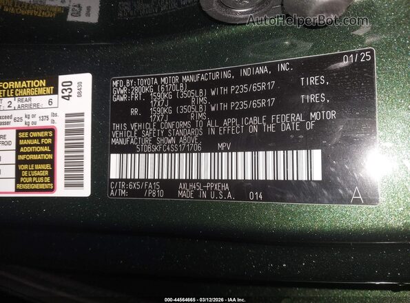 5TDBSKFC4SS171706 2025 TOYOTA LE Зеленый Вид подкапотного пространства