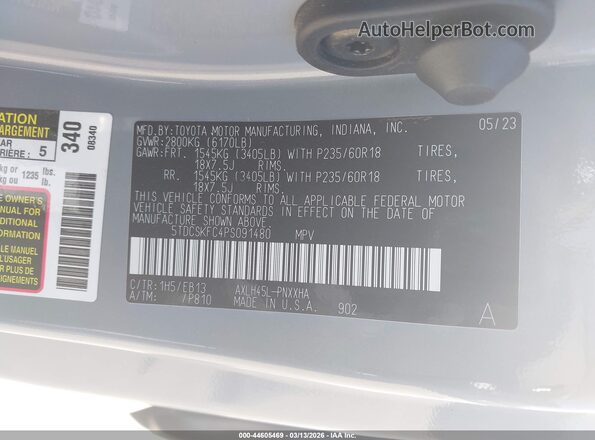 5TDCSKFC4PS091480 2023 TOYOTA SIENNA Silver Вид підкапотного простору