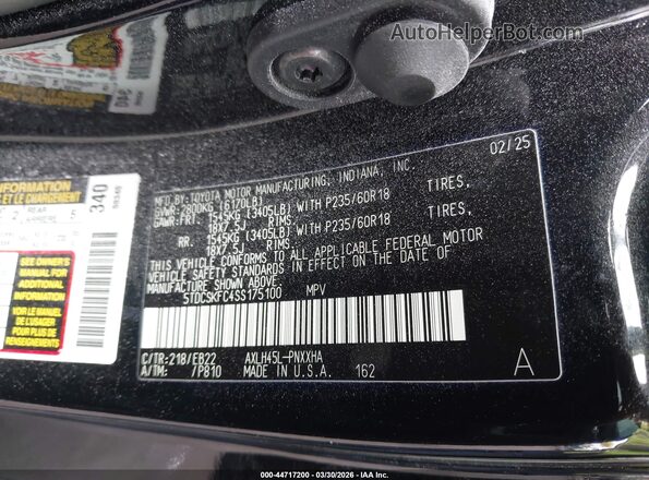 5TDCSKFC4SS175100 2025 TOYOTA SIENNA Black Вид підкапотного простору