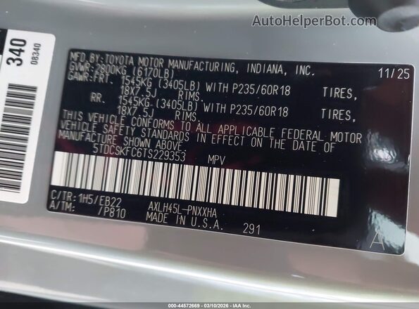 5TDCSKFC6TS229353 2026 TOYOTA SIENNA Pewter ძრავის განყოფილების ხედი