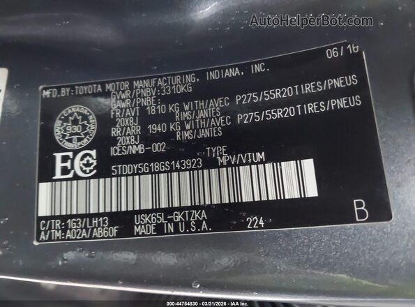 5TDDY5G18GS143923 2016 TOYOTA SEQUOIA Gray 