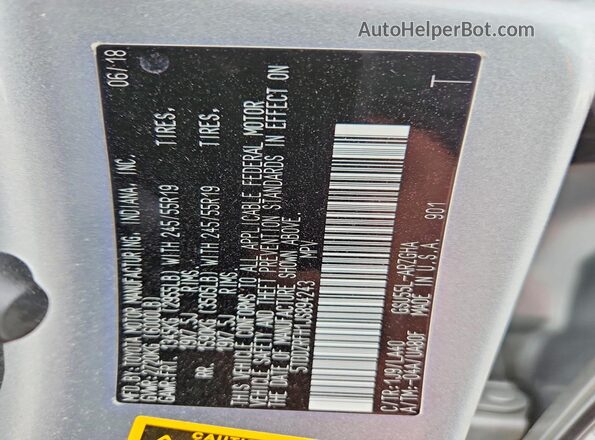 5TDDZRFH1JS894243 2018 TOYOTA LIMITED Silver VIN կոդի պիտակի տեսք