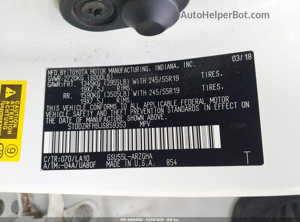 5TDDZRFH9JS859353 2018 TOYOTA LIMITED White Engine compartment view