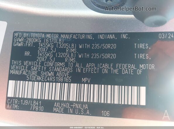 5TDERKEC4RS198165 2024 TOYOTA SIENNA Silver Engine compartment view