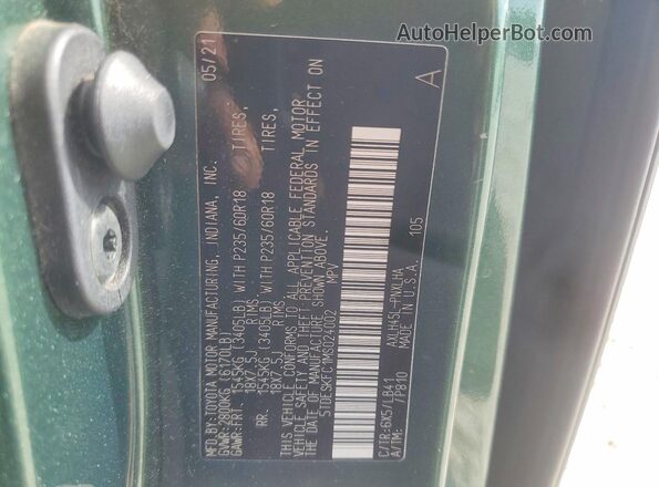 5TDESKFC1MS024002 2021 TOYOTA LIMITED Зеленый Панорамный вид салона 360°