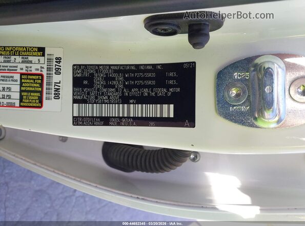 5TDFY5B11MS185913 2021 TOYOTA LIMITED White Vista del compartimento del motor