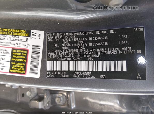 5TDGZRBHXLS522745 2020 TOYOTA LE Silver ძრავის განყოფილების ხედი