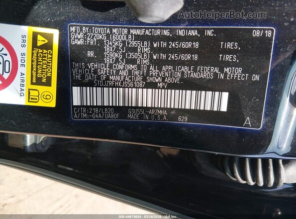 5TDJZRFHXJS561087 2018 TOYOTA LE Black ძრავის განყოფილების ხედი