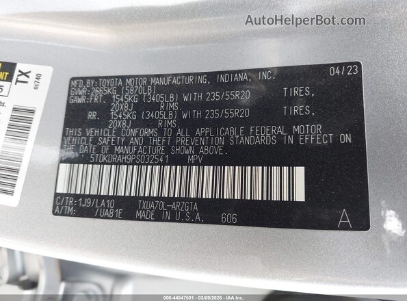 5TDKDRAH9PS032541 2023 TOYOTA HIGHLANDER Silver ძრავის განყოფილების ხედი