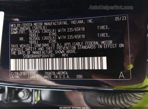 5TDKDRAHXPS044181 2023 TOYOTA LE Black Engine compartment view