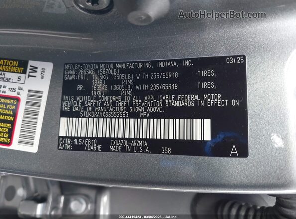 5TDKDRAHXSS552563 2025 TOYOTA LE Brown Вид підкапотного простору