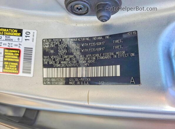 5TDKK3DC7GS691012 2016 TOYOTA SIENNA Silver Вид наклейки з VIN-кодом
