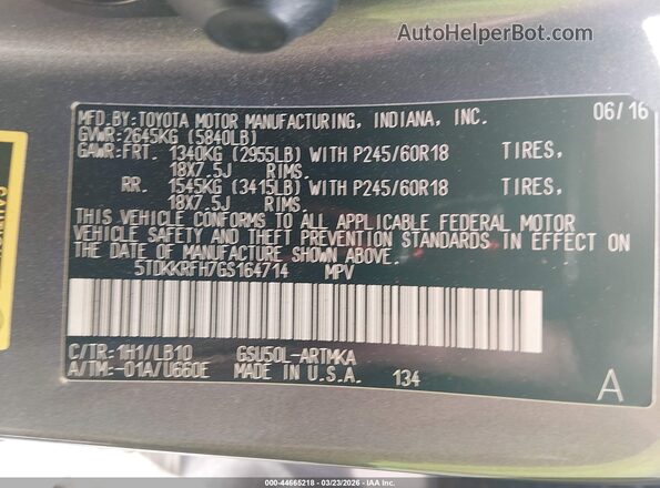 5TDKKRFH7GS164714 2016 TOYOTA LE Gray Engine compartment view