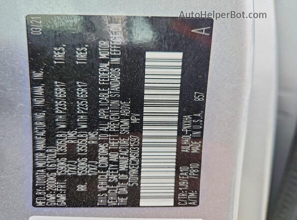 5TDYRKEC2MS031597 2021 TOYOTA SIENNA Silver VIN sticker view
