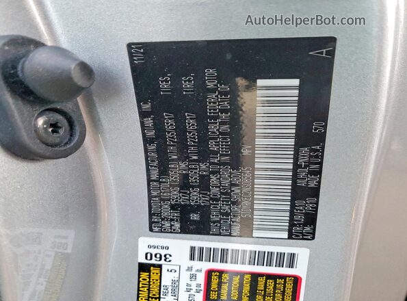 5TDYRKEC2NS085645 2022 TOYOTA SIENNA Silver Widok wnętrza 360 stopni