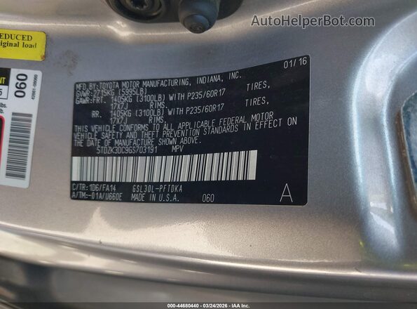 5TDZK3DC9GS703191 2016 TOYOTA SIENNA Silver 