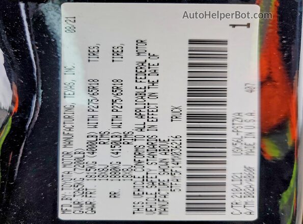 5TFAY5F14MX036216 2021 TOYOTA TUNDRA Black Engine compartment view