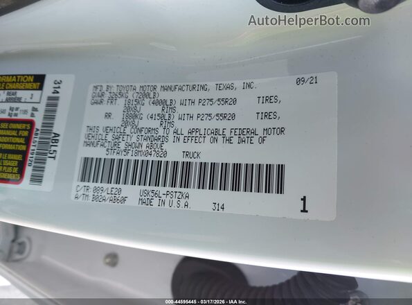 5TFAY5F18MX047820 2021 TOYOTA TUNDRA Белый Вид подкапотного пространства
