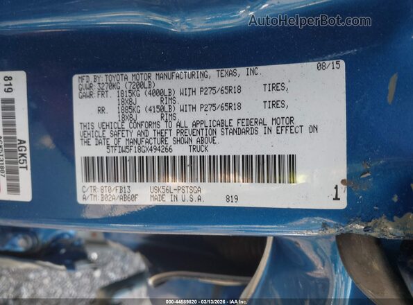 5TFDW5F18GX494266 2016 TOYOTA TUNDRA Blue 