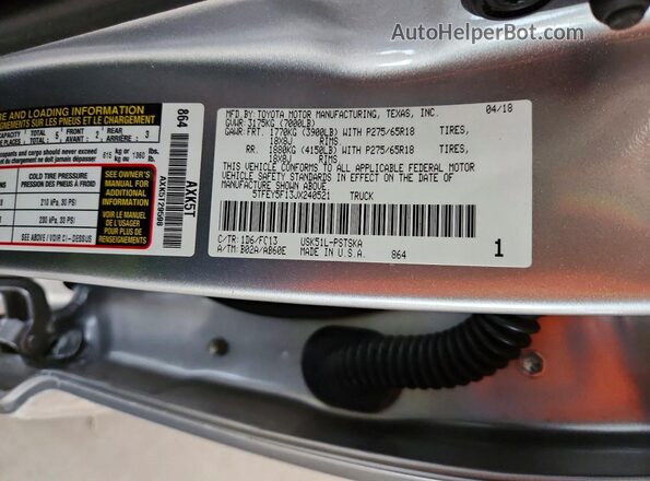 5TFEY5F13JX240521 2018 TOYOTA TUNDRA Silver 