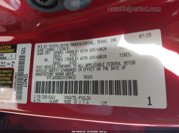 5TFJA5DB2SX330422 2025 TOYOTA LIMITED Red Widok komory silnika