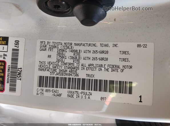 5TFJA5DB3NX047306 2022 TOYOTA LIMITED Белый Вид подкапотного пространства
