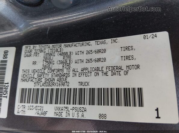 5TFLA5DB2RX169072 2024 TOYOTA TUNDRA Gray Widok komory silnika