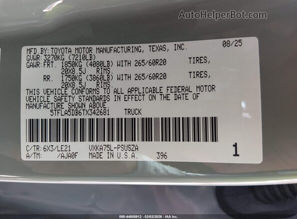 5TFLA5DB6TX342681 2026 TOYOTA TUNDRA Gray 