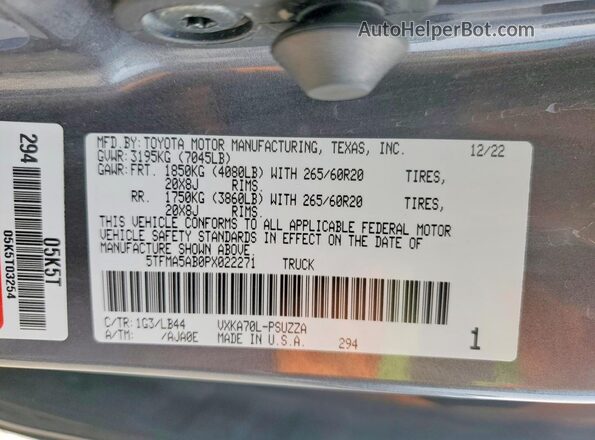 5TFMA5AB0PX02227X 2023 TOYOTA TUNDRA Gray ძრავის განყოფილების ხედი