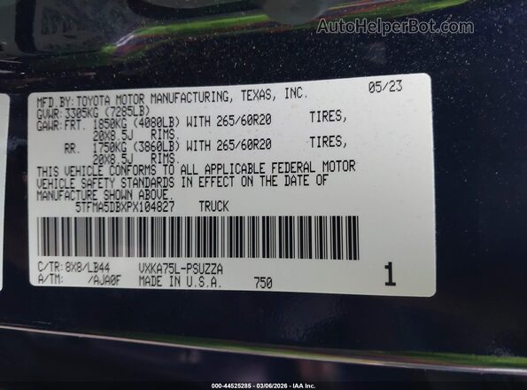5TFMA5DBXPX104827 2023 TOYOTA TUNDRA Dark Blue Vista del compartimento del motor