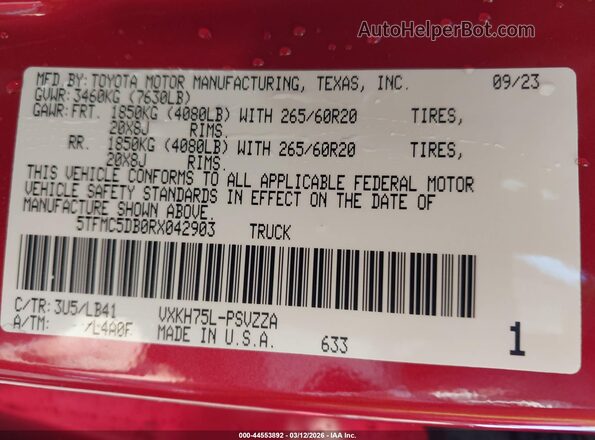 5TFMC5DB0RX042903 2024 TOYOTA TUNDRA HYBRID Red Вид підкапотного простору