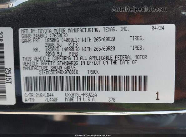 5TFMC5DB4RX076018 2024 TOYOTA TUNDRA HYBRID Black Widok komory silnika