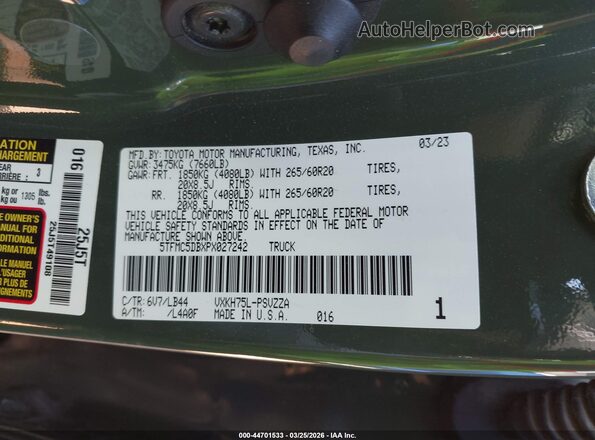 5TFMC5DBXPX027242 2023 TOYOTA TUNDRA HYBRID Green ძრავის განყოფილების ხედი