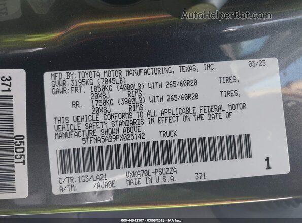 5TFNA5AB9PX025142 2023 TOYOTA TUNDRA Gray ძრავის განყოფილების ხედი
