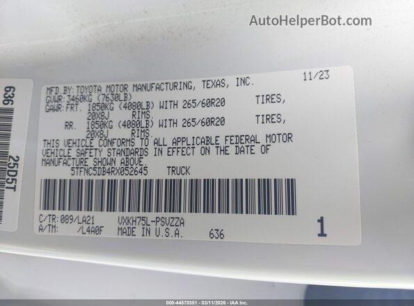 5TFNC5DB4RX052645 2024 TOYOTA TUNDRA HYBRID White Widok komory silnika