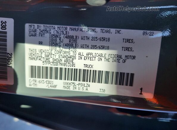 5TFPC5DB7NX013101 2022 TOYOTA LIMITED Gray Շարժիչի բաժամունքի տեսք