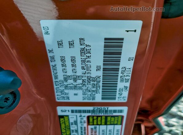 5TFPC5DB7PX027342 2023 TOYOTA LIMITED Orange VIN კოდის სტიკერის ხედი