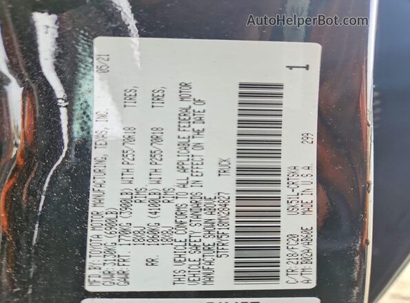 5TFRY5F18MX284827 2021 TOYOTA TUNDRA Black Widok naklejki z numerem VIN