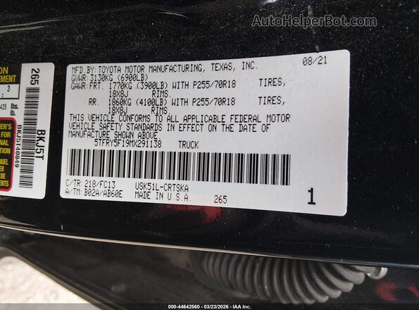 5TFRY5F19MX291138 2021 TOYOTA TUNDRA Black 